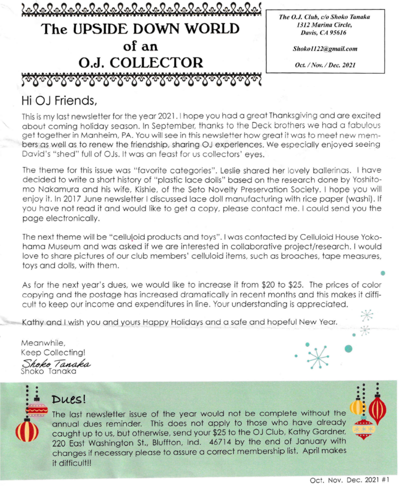 1st Page of the October through December 2021 Newletter