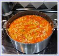 Image of a pot of cabbage / sausage soup